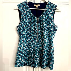 Burberry Brit Women's Medium Silk Polka Dot Sleeveless Blouse V-Neck Zippers